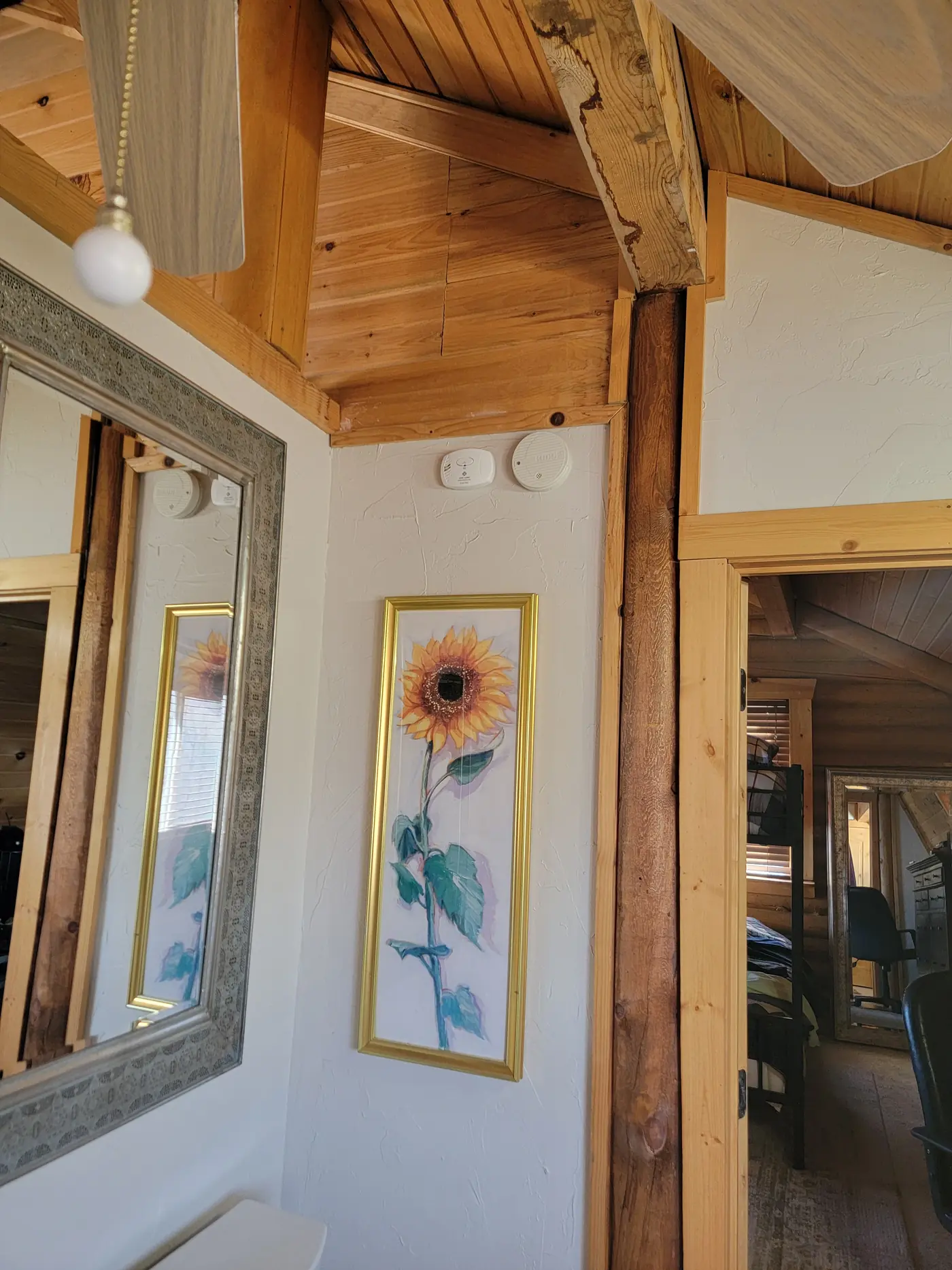 Before — the old ceiling and beam