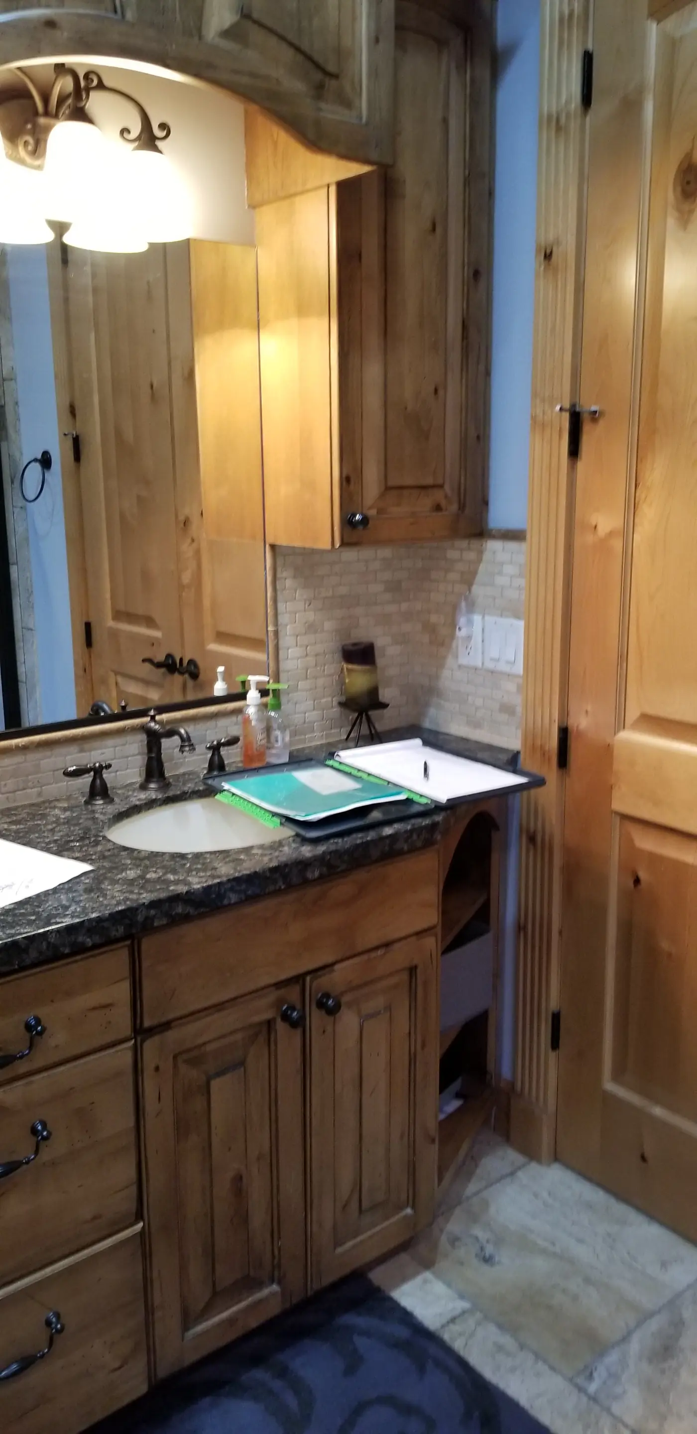 Before — knotty alder and granite