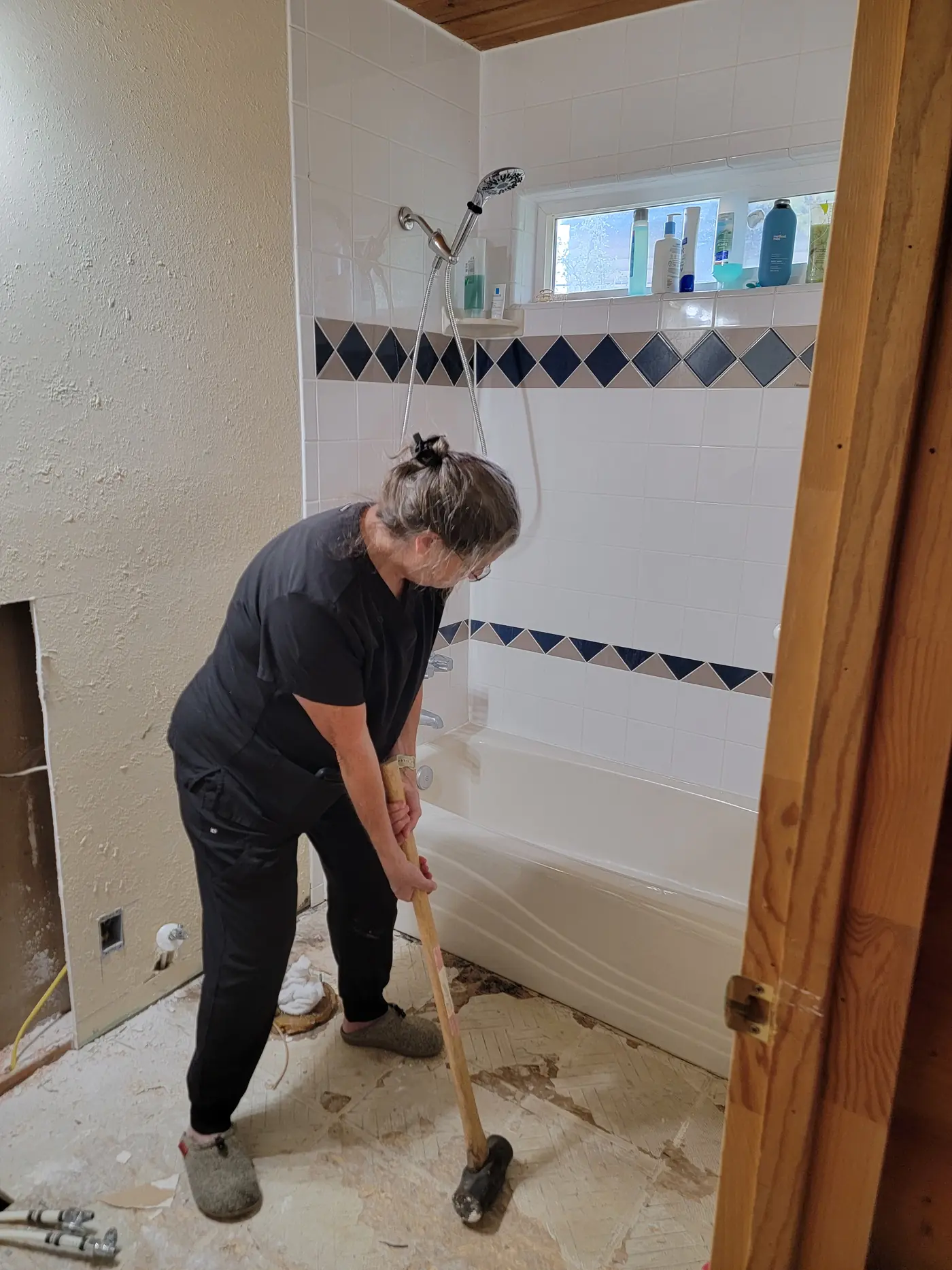 Before — the old surround coming out
