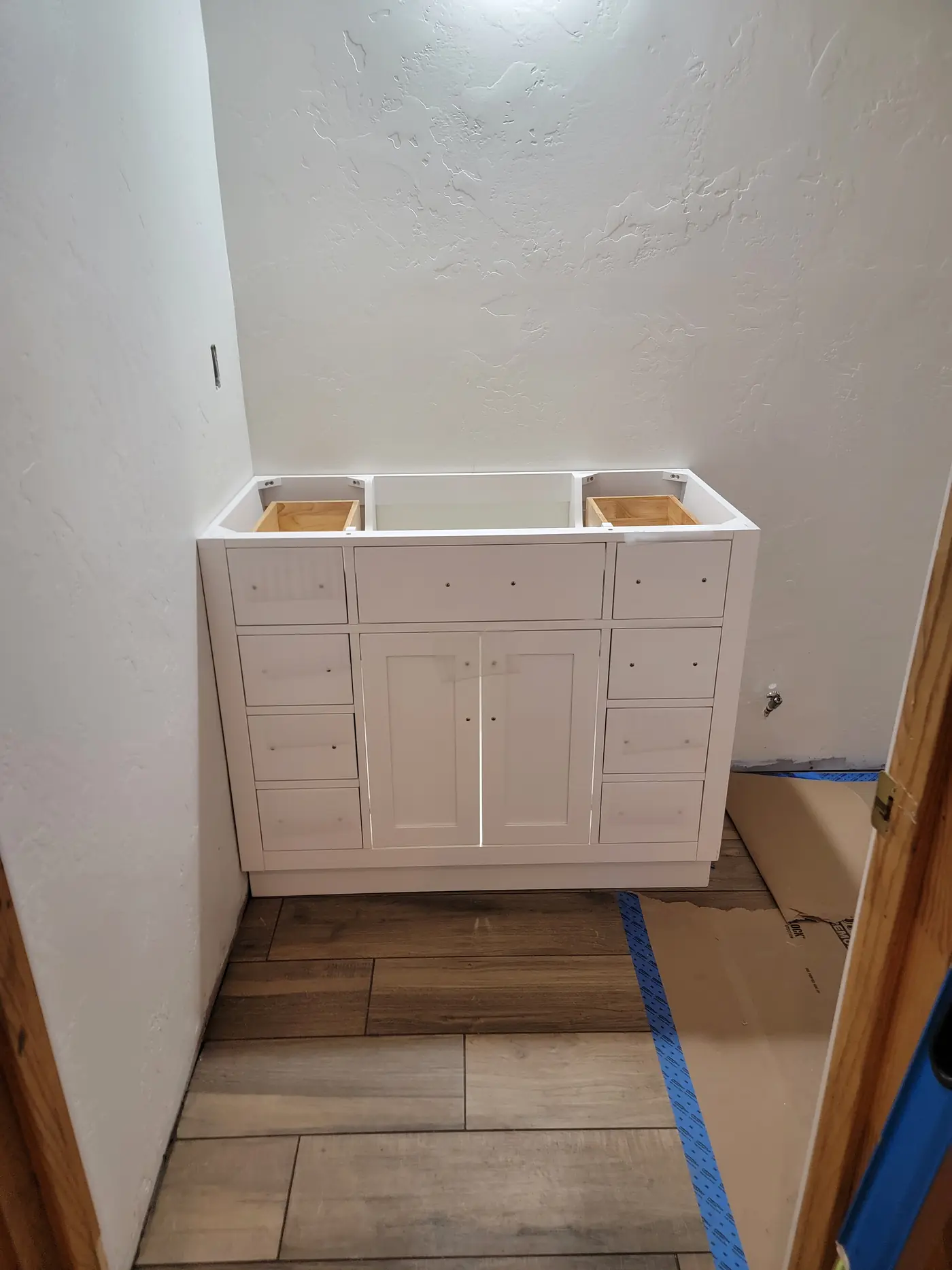 The new vanity going in